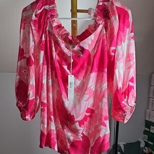 Trina Turk Pink Floral Peasant Blouse